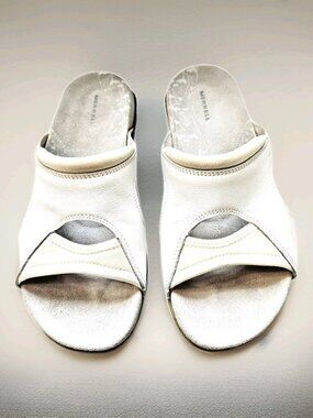 Merrell Pesaro Sandals Size 8 Women’s White Leather Slides Slip On Comfort